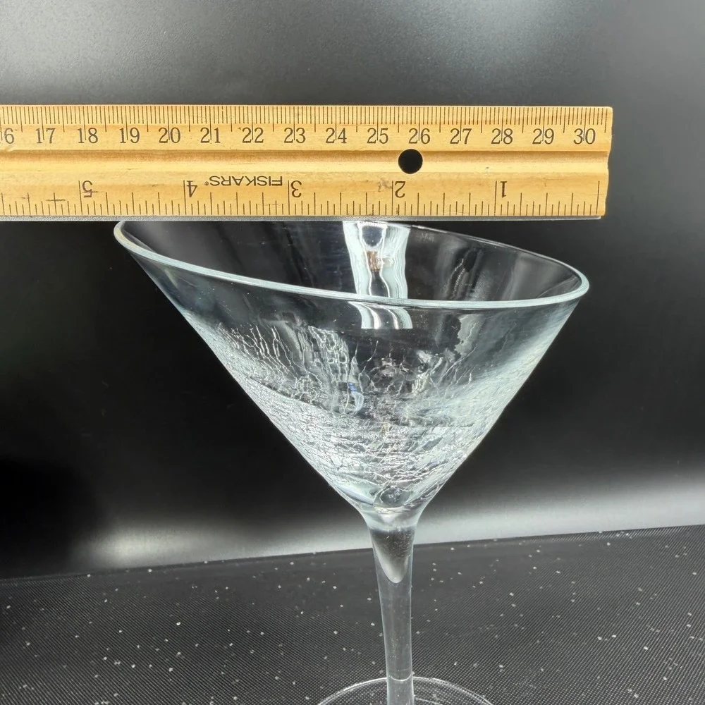 Pier 1 Clear Slanted Rim Crackle Glass Martini Cocktail Stemware Clear Art Glass